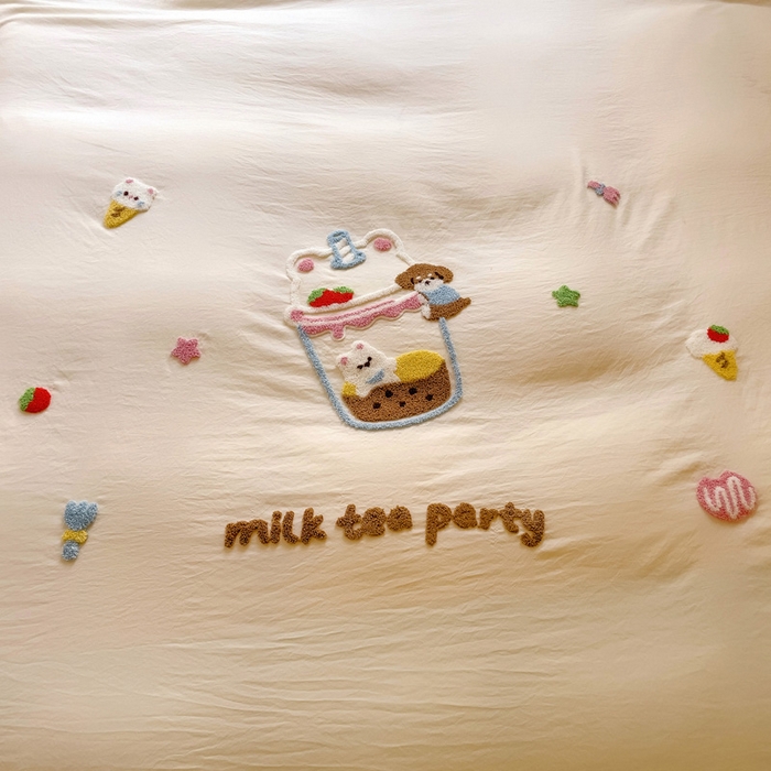 91家纺网 家纺一手货源 找家纺 （总）梦之岛 2025新款ins韩版奶茶风云朵棉可爱毛巾绣四件套