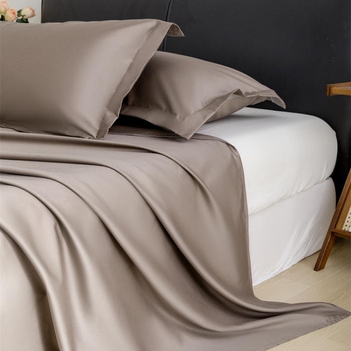 91家纺网 家纺一手货源 找家纺 宝时兰 2025新款100支新疆长绒棉单品床单全棉枕套纯棉三件套 雅棕灰