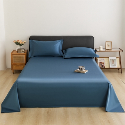 91家纺网 家纺一手货源 找家纺 宝时兰 2025新款100支新疆长绒棉单品床单全棉枕套纯棉三件套 梵星蓝