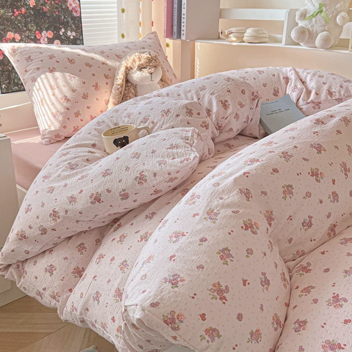 91家纺网 家纺一手货源 找家纺 韩巢家纺 2025新款云感双层纱超柔裸睡级学生宿舍上下铺床单被套三件套-（提供卖家秀） 落日暮年