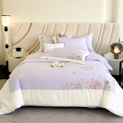 2025新款水洗棉伊莉莎系列四件套 伊莉莎-灰紫