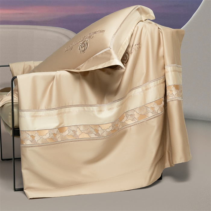 91家纺网 家纺一手货源 找家纺 高大尚婚庆馆 2025春夏新款 长绒棉高端绣花四件套-海歌娜 海歌娜 香槟金