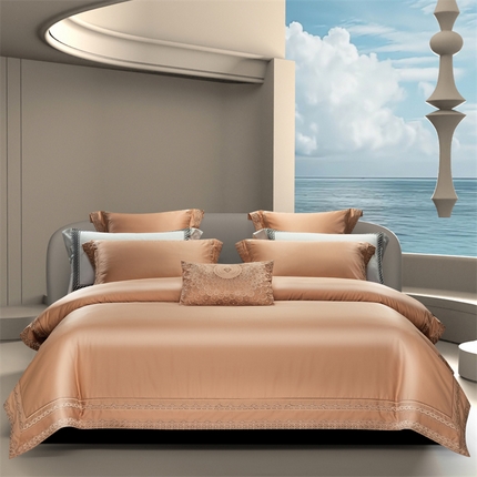 91家纺网 家纺一手货源 找家纺 （总）高大尚婚庆馆 2025春夏新款 长绒棉高端绣花四件套-宝格丽