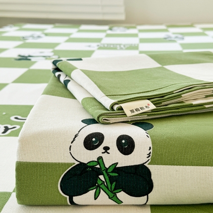 91家纺网 家纺一手货源 找家纺 梵朴 2025新款原棉老粗布床单 熊猫宝贝