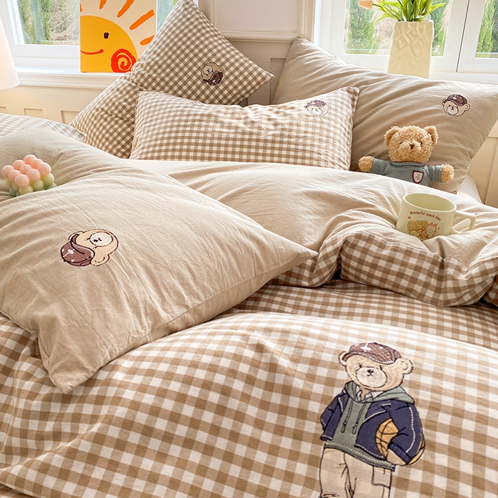 91家纺网 家纺一手货源 找家纺 （总）大境 2026新款色织全棉水洗棉刺绣四件套小清新纯棉四件套