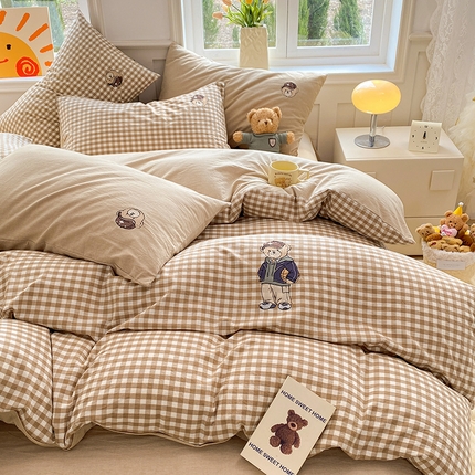 （总）大境 2026新款色织全棉水洗棉刺绣四件套小清新纯棉四件套