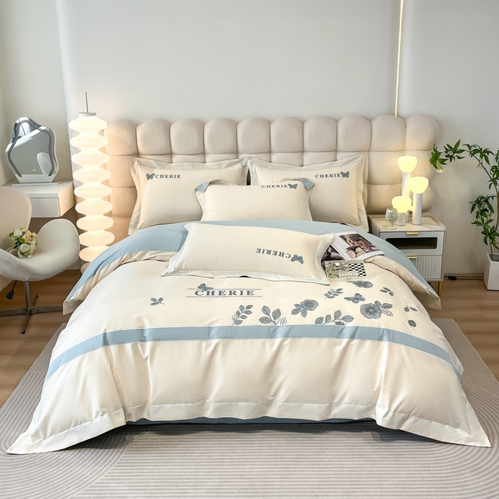 91家纺网 家纺一手货源 找家纺 桃园 2025新款洛芙琳系列纯棉全棉长绒棉刺绣绣花四件套(高端礼盒) 洛芙琳白兰