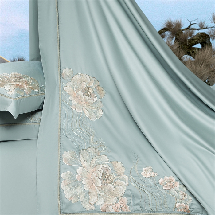 91家纺网 家纺一手货源 找家纺 高大尚婚庆馆 2025春夏新款 长绒棉高端绣花四件套-赫莲娜 赫莲娜-水晶兰