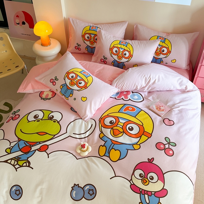 91家纺网 家纺一手货源 找家纺 金爱家 2025新款波乐乐系列纯棉数码印花系列四件套 波乐乐-水果派对