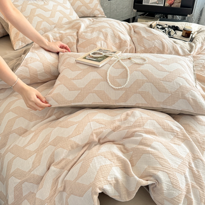 91家纺网 家纺一手货源 找家纺 眠博士2025新款AB版简约时尚A类全棉三层纱系列单枕套 三层纱-慕斯-杏