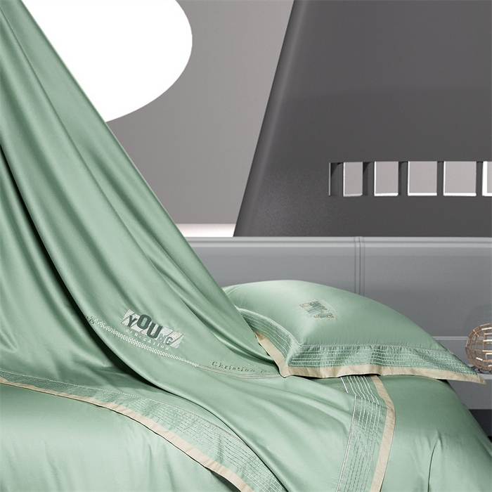 91家纺网 家纺一手货源 找家纺 高大尚婚庆馆 2025春夏新款 长绒棉高端绣花四件套-希米娅 清新绿