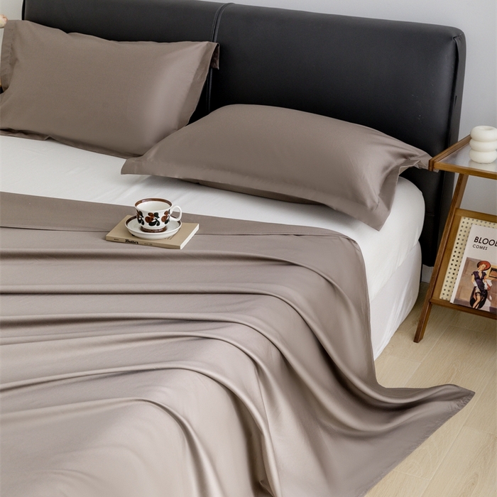 91家纺网 家纺一手货源 找家纺 宝时兰 2025新款100支新疆长绒棉单品床单全棉枕套纯棉三件套 雅棕灰