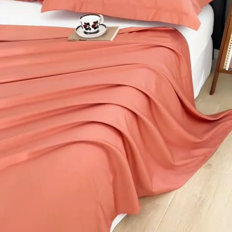 91家纺网 家纺一手货源 找家纺 宝时兰 2025新款100支新疆长绒棉单品床单全棉枕套纯棉三件套 枫叶橘