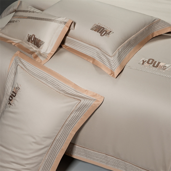 91家纺网 家纺一手货源 找家纺 高大尚婚庆馆 2025春夏新款 长绒棉高端绣花四件套-希米娅 卡其色