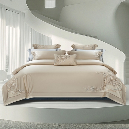 高大尚婚庆馆 2025春夏新款 长绒棉高端绣花四件套-奥德丽 奥德丽-香槟金