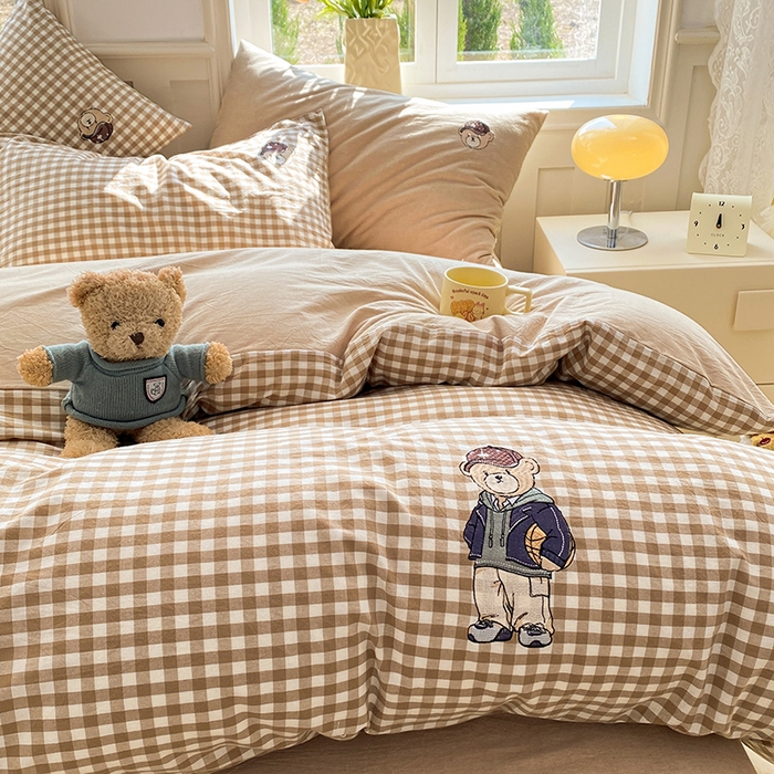 91家纺网 家纺一手货源 找家纺 （总）大境 2026新款色织全棉水洗棉刺绣四件套小清新纯棉四件套