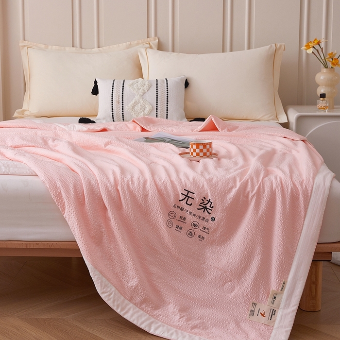 91家纺网 家纺一手货源 找家纺 仁凯家纺 2025新款A类无染原棉大豆被夏被夏凉被空调被子 温柔粉-白边