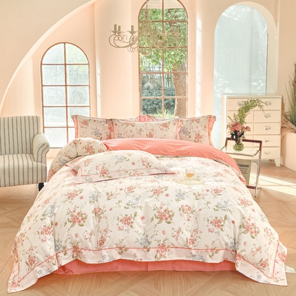 91家纺网 家纺一手货源 找家纺 （总）7V 2025新款轻奢大宽边100%纯棉四件套133*76全棉喷气宽幅长绒棉被套床单床笠套件