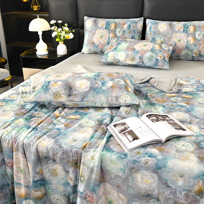 91家纺网 家纺一手货源 找家纺 欧夏家纺 2025新款凉感玻尿酸焕颜被夏被 花开朵朵