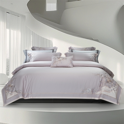 91家纺网 家纺一手货源 找家纺 （总）高大尚婚庆馆 2025春夏新款 长绒棉高端绣花四件套-奥德丽