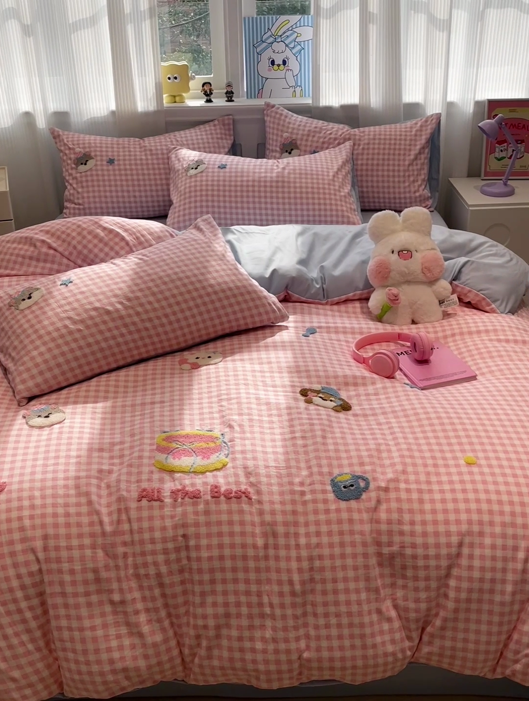 91家纺网 家纺一手货源 找家纺 梦之岛 2025新款多巴胺云朵棉可爱毛巾绣四件套 蛋糕kitty-粉