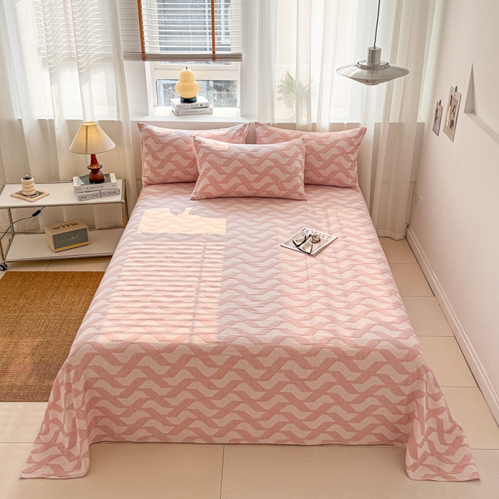 91家纺网 家纺一手货源 找家纺 眠博士2025新款AB版简约时尚A类全棉三层纱系列单床单 三层纱单床单-慕斯-粉