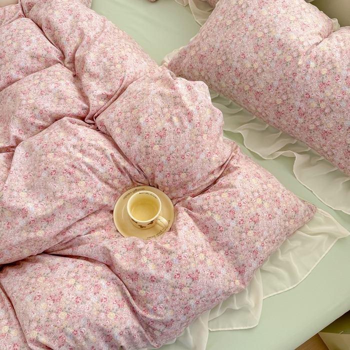 91家纺网 家纺一手货源 找家纺 橘子家 2025新款云纱四件套 蔷薇花开