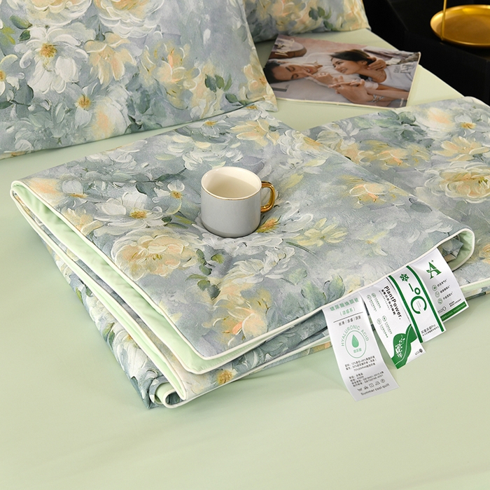 91家纺网 家纺一手货源 找家纺 欧夏家纺 2025新款凉感玻尿酸焕颜被夏被 夏日清新