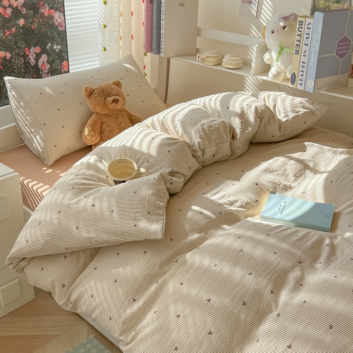 91家纺网 家纺一手货源 找家纺 （总）韩巢家纺 2025新款云感双层纱超柔裸睡级学生宿舍上下铺床单被套三件套-（提供卖家秀）