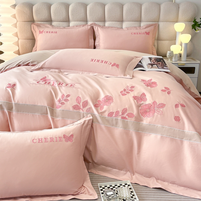 91家纺网 家纺一手货源 找家纺 桃园 2025新款洛芙琳系列纯棉全棉长绒棉刺绣绣花四件套(高端礼盒) 洛芙琳轻奢粉