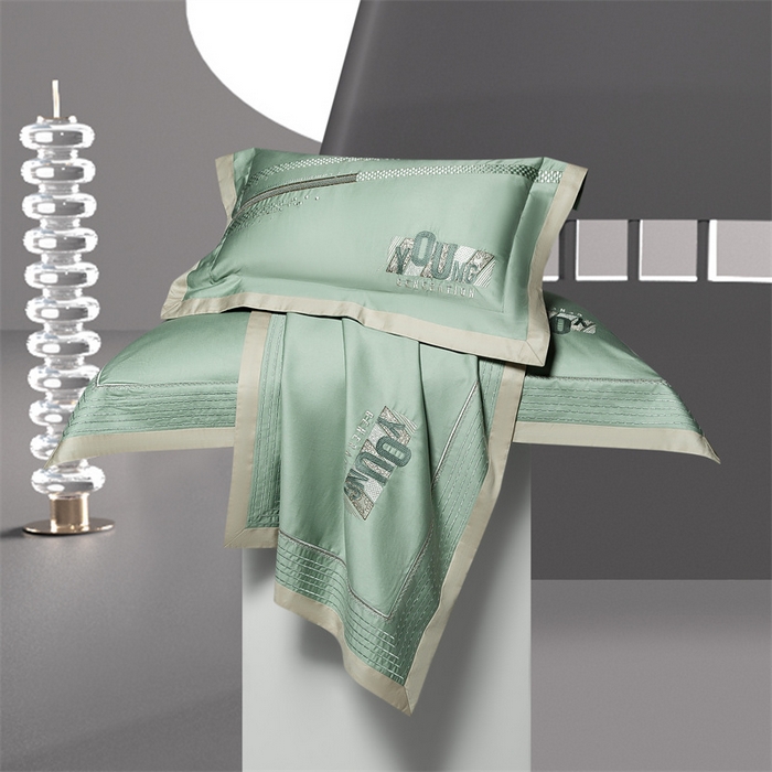 91家纺网 家纺一手货源 找家纺 高大尚婚庆馆 2025春夏新款 长绒棉高端绣花四件套-希米娅 清新绿