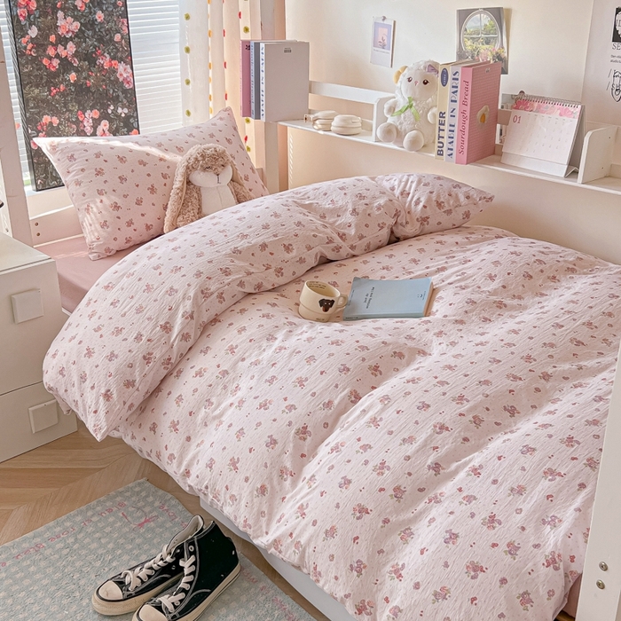 91家纺网 家纺一手货源 找家纺 韩巢家纺 2025新款云感双层纱超柔裸睡级学生宿舍上下铺床单被套三件套-（提供卖家秀） 落日暮年