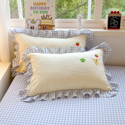 梦之岛 2025新款ins韩版奶茶风云朵棉可爱毛巾绣四件套 奶茶-白蓝