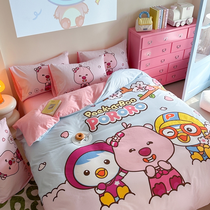 91家纺网 家纺一手货源 找家纺 金爱家 2025新款波乐乐系列纯棉数码印花系列四件套 波乐乐-好朋友