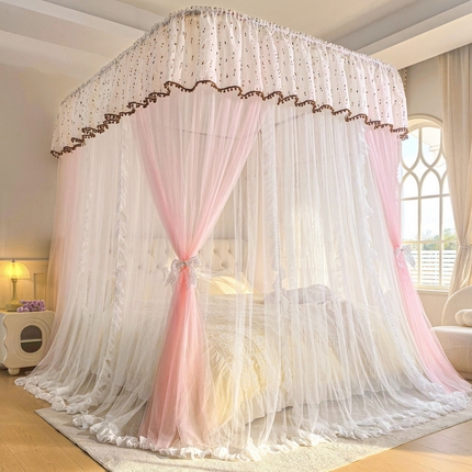 91家纺网 家纺一手货源 找家纺 （总）夏彩  2025新款加柔加密铝合金接口高度可调节双层窗帘式导轨蚊帐88619