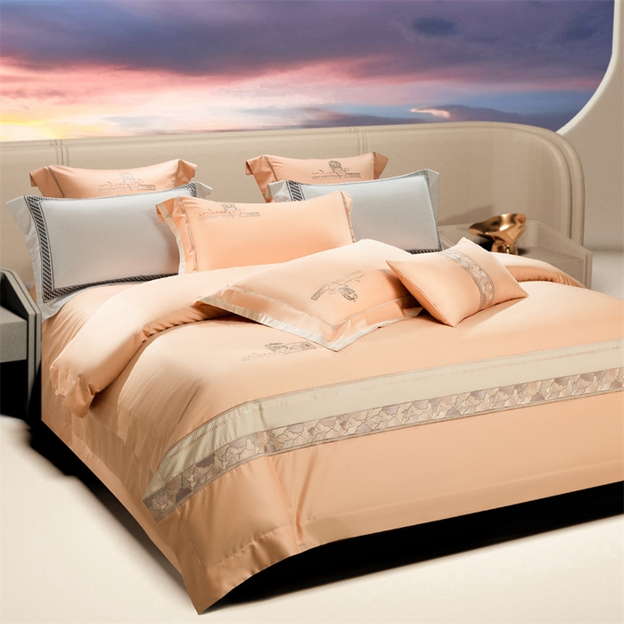 91家纺网 家纺一手货源 找家纺 高大尚婚庆馆 2025春夏新款 长绒棉高端绣花四件套-海歌娜 海歌娜-南瓜橘