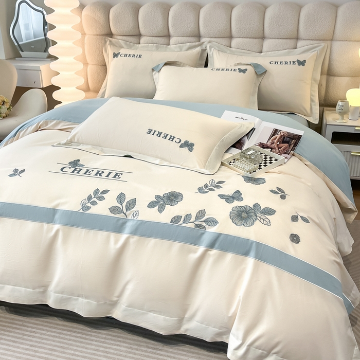 91家纺网 家纺一手货源 找家纺 桃园 2025新款洛芙琳系列纯棉全棉长绒棉刺绣绣花四件套(高端礼盒) 洛芙琳白兰