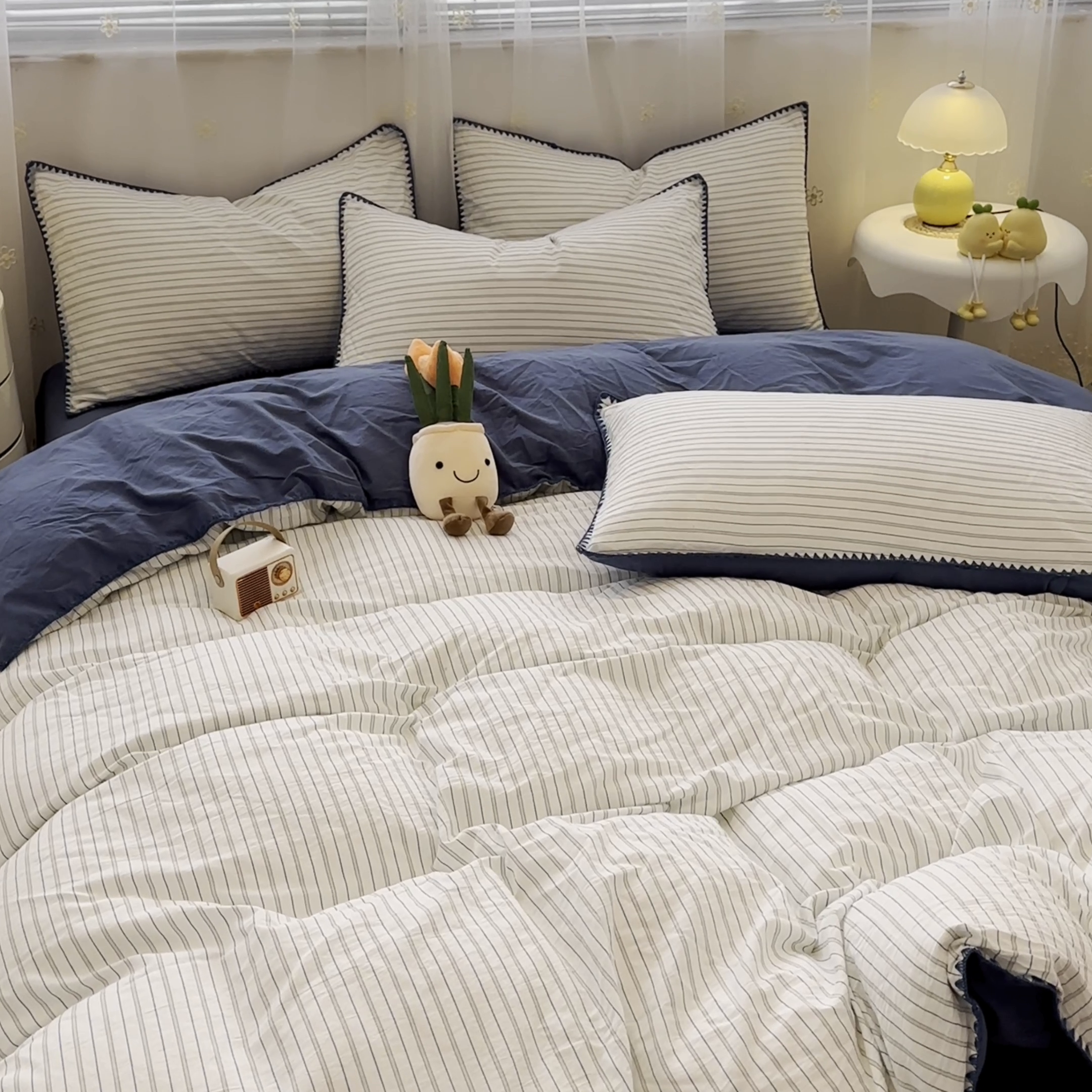 91家纺网 家纺一手货源 找家纺 （总）女子家纺 2025新款全棉纯棉水洗棉色织小提花三角针款四件套