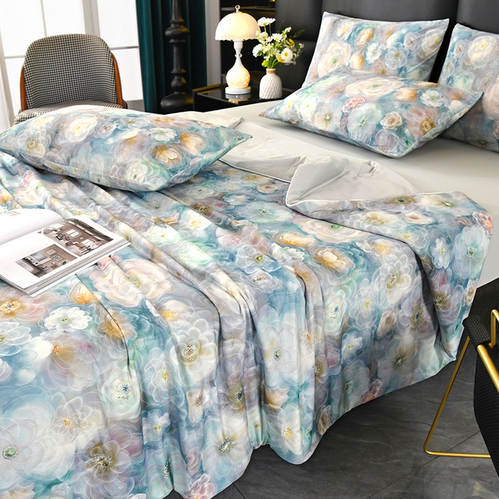 91家纺网 家纺一手货源 找家纺 欧夏家纺 2025新款凉感玻尿酸焕颜被夏被 花开朵朵