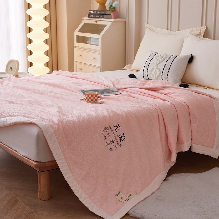 91家纺网 家纺一手货源 找家纺 仁凯家纺 2025新款A类无染原棉大豆被夏被夏凉被空调被子 温柔粉-白边