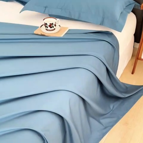 91家纺网 家纺一手货源 找家纺 宝时兰 2025新款100支新疆长绒棉单品床单全棉枕套纯棉三件套 梵星蓝