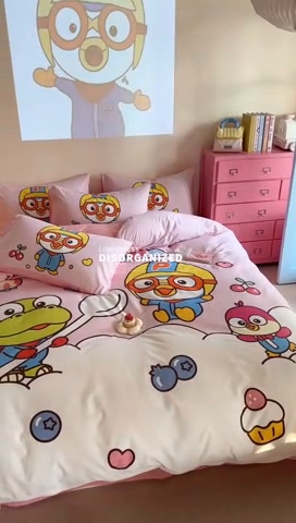 91家纺网 家纺一手货源 找家纺 金爱家 2025新款波乐乐系列纯棉数码印花系列四件套 波乐乐-水果派对