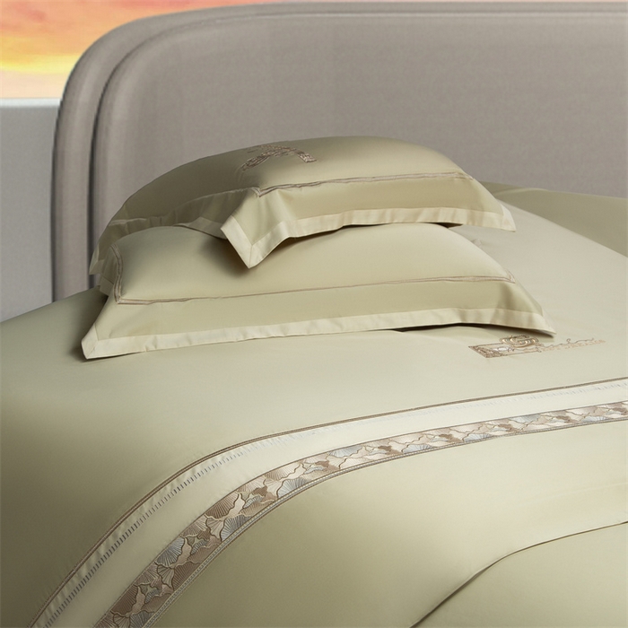 91家纺网 家纺一手货源 找家纺 高大尚婚庆馆 2025春夏新款 长绒棉高端绣花四件套-海歌娜 海歌娜-油果绿