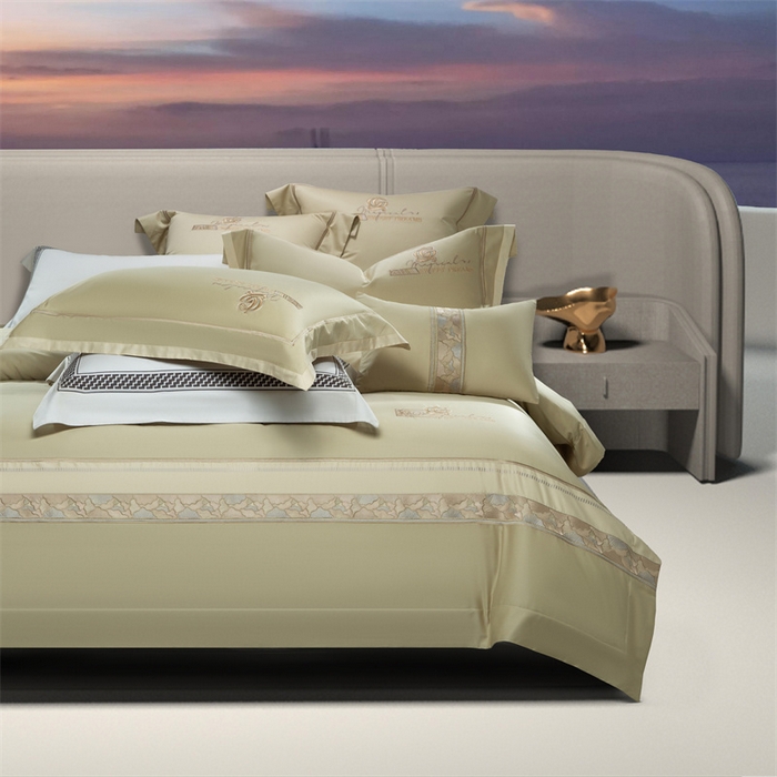 91家纺网 家纺一手货源 找家纺 高大尚婚庆馆 2025春夏新款 长绒棉高端绣花四件套-海歌娜 海歌娜-油果绿