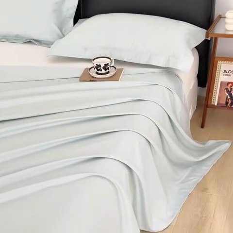 91家纺网 家纺一手货源 找家纺 宝时兰 2025新款100支新疆长绒棉单品床单全棉枕套纯棉三件套 湖泊绿