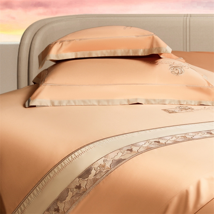 91家纺网 家纺一手货源 找家纺 高大尚婚庆馆 2025春夏新款 长绒棉高端绣花四件套-海歌娜 海歌娜-南瓜橘