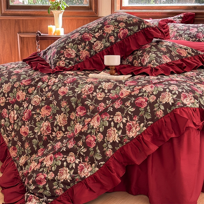 91家纺网 家纺一手货源 找家纺 （总）胜权家纺 2025新款全棉13372法式床裙款活性印花四件套