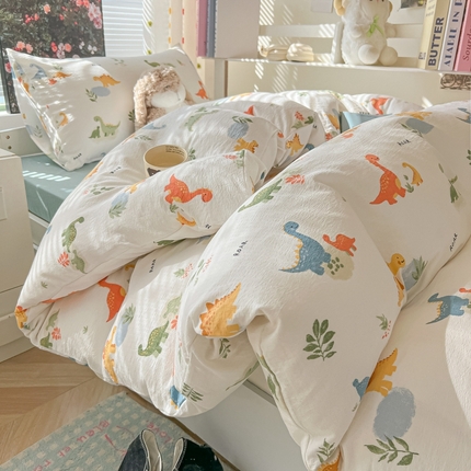 韩巢家纺 2025新款云感双层纱超柔裸睡级学生宿舍上下铺床单被套三件套-（提供卖家秀） 树林小小龙