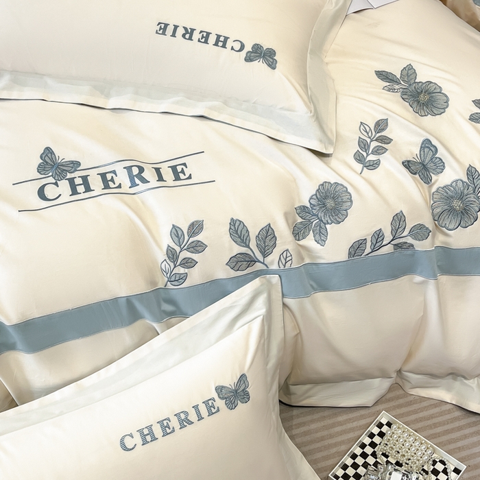 91家纺网 家纺一手货源 找家纺 桃园 2025新款洛芙琳系列纯棉全棉长绒棉刺绣绣花四件套(高端礼盒) 洛芙琳白兰