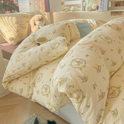 韩巢家纺 2025新款云感双层纱超柔裸睡级学生宿舍上下铺床单被套三件套-（提供卖家秀） 兔子的欢喜